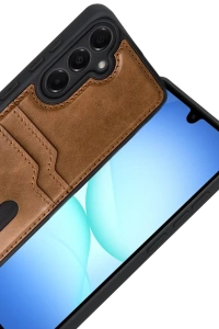Samsung Galaxy A17 5G Sara Kartvizitli Deri Kılıf - Taba