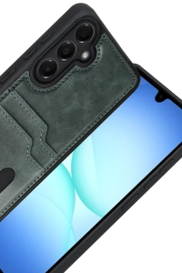 Samsung Galaxy A17 5G Sara Kartvizitli Deri Kılıf - Yeşil