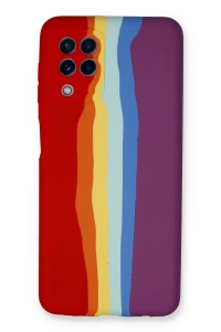 Samsung Galaxy A22 Kılıf Ebruli Lansman Silikon - Kırmızı-Mor