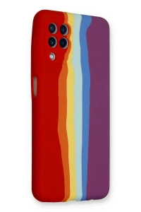 Samsung Galaxy A22 Kılıf Ebruli Lansman Silikon - Kırmızı-Mor