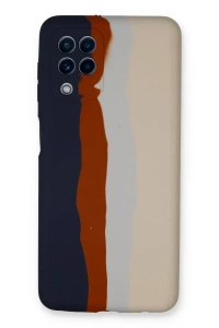 Samsung Galaxy A22 Kılıf Ebruli Lansman Silikon - Lacivert-Krem