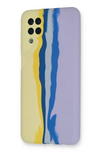 Samsung Galaxy A22 Kılıf Ebruli Lansman Silikon - Sarı-Lila