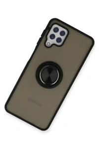 Samsung Galaxy A22 Kılıf Montreal Yüzüklü Silikon Kapak - Siyah