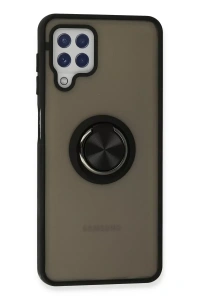 Samsung Galaxy A22 Kılıf Montreal Yüzüklü Silikon Kapak - Siyah