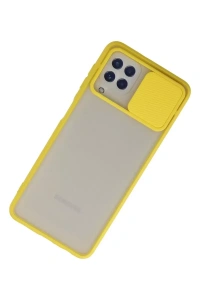 Samsung Galaxy A22 Kılıf Palm Buzlu Kamera Sürgülü Silikon - Sarı