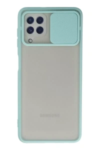 Samsung Galaxy A22 Kılıf Palm Buzlu Kamera Sürgülü Silikon - Turkuaz