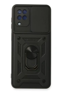 Samsung Galaxy A22 Kılıf Pars Lens Yüzüklü Silikon - Siyah