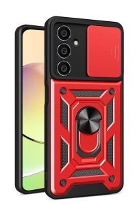 Samsung Galaxy A35 5G Kılıf Pars Lens Yüzüklü Silikon - Kırmızı