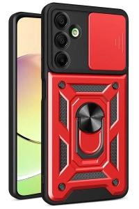 Samsung Galaxy A36 Kılıf Pars Lens Yüzüklü Silikon - Kırmızı