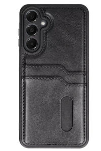Samsung Galaxy A36 Kılıf Sara Kartvizitli Deri Kılıf - Siyah