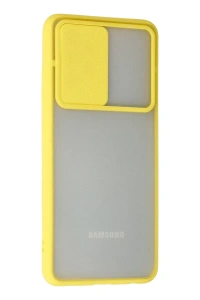 Samsung Galaxy A52 Kılıf Palm Buzlu Kamera Sürgülü Silikon - Sarı