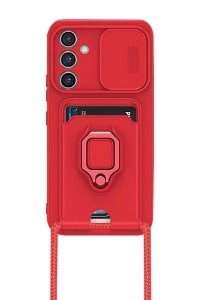 Samsung Galaxy A56 Kılıf Zuma Kartvizitli Yüzüklü Silikon - Kırmızı