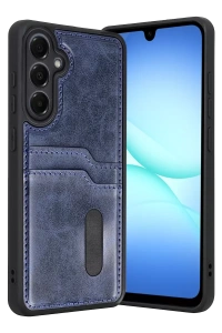 Samsung Galaxy A57 5G Sara Kartvizitli Deri Kılıf - Lacivert