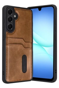 Samsung Galaxy A57 5G Sara Kartvizitli Deri Kılıf - Taba