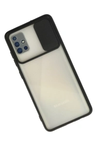Samsung Galaxy A71 Kılıf Palm Buzlu Kamera Sürgülü Silikon - Siyah