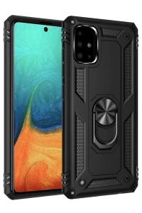 Samsung Galaxy A71 Kılıf Sofya Yüzüklü Silikon Kapak - Siyah