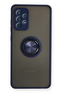 Samsung Galaxy A72 Kılıf Montreal Yüzüklü Silikon Kapak - Lacivert
