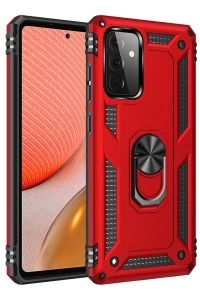 Samsung Galaxy A72 Kılıf Sofya Yüzüklü Silikon Kapak - Kırmızı