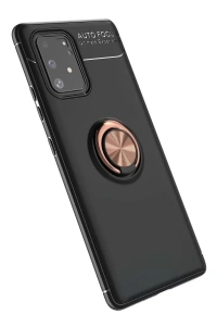 Samsung Galaxy A91 / S10 Lite Kılıf Range Yüzüklü Silikon - Siyah-Gold