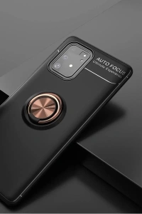Samsung Galaxy A91 / S10 Lite Kılıf Range Yüzüklü Silikon - Siyah-Gold