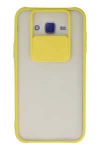 Samsung Galaxy J7 Kılıf Palm Buzlu Kamera Sürgülü Silikon - Sarı