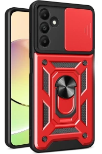 Samsung Galaxy M15 Kılıf Pars Lens Yüzüklü Silikon - Kırmızı