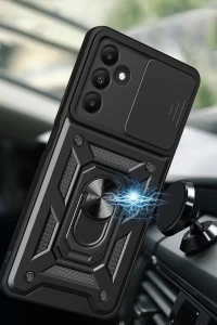 Samsung Galaxy M15 Kılıf Pars Lens Yüzüklü Silikon - Siyah