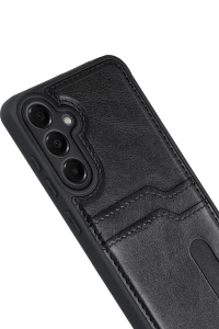 Samsung Galaxy M15 Sara Kartvizitli Deri Kılıf - Siyah