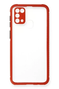 Samsung Galaxy M31 Kılıf Miami Şeffaf Silikon - Kırmızı