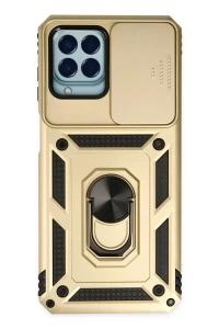 Samsung Galaxy M33 Kılıf Pars Lens Yüzüklü Silikon - Gold