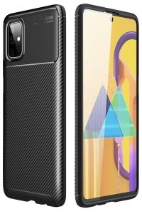 Samsung Galaxy M51 Kılıf Auto Focus Karbon Kapak - Siyah