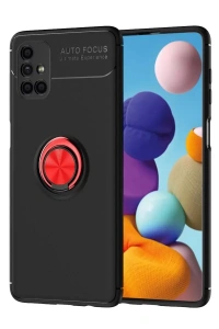 Samsung Galaxy M51 Kılıf Range Yüzüklü Silikon - Siyah-Kırmızı