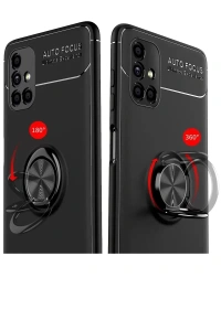 Samsung Galaxy M51 Kılıf Range Yüzüklü Silikon - Siyah-Kırmızı