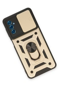 Samsung Galaxy M52 5G Kılıf Pars Lens Yüzüklü Silikon - Gold