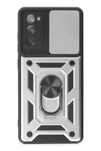 Samsung Galaxy S20 FE Kılıf Pars Lens Yüzüklü Silikon - Gümüş