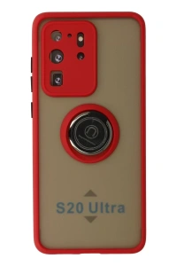 Samsung Galaxy S20 Ultra Kılıf Montreal Yüzüklü Silikon Kapak - Kırmızı