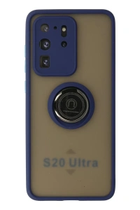 Samsung Galaxy S20 Ultra Kılıf Montreal Yüzüklü Silikon Kapak - Lacivert