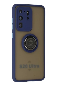 Samsung Galaxy S20 Ultra Kılıf Montreal Yüzüklü Silikon Kapak - Lacivert