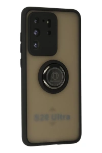 Samsung Galaxy S20 Ultra Kılıf Montreal Yüzüklü Silikon Kapak - Siyah
