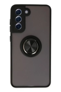 Samsung Galaxy S21 FE Kılıf Montreal Yüzüklü Silikon Kapak - Siyah