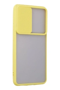 Samsung Galaxy S21 FE Kılıf Palm Buzlu Kamera Sürgülü Silikon - Sarı