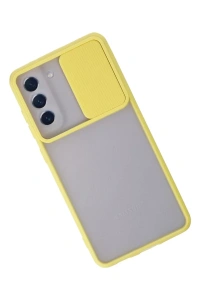 Samsung Galaxy S21 FE Kılıf Palm Buzlu Kamera Sürgülü Silikon - Sarı