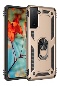 Samsung Galaxy S21 Kılıf Sofya Yüzüklü Silikon Kapak - Gold