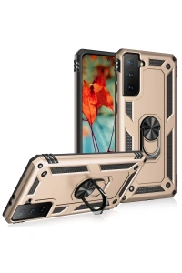 Samsung Galaxy S21 Kılıf Sofya Yüzüklü Silikon Kapak - Gold