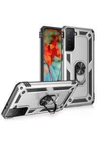 Samsung Galaxy S21 Kılıf Sofya Yüzüklü Silikon Kapak - Gümüş