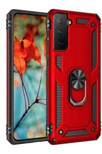 Samsung Galaxy S21 Kılıf Sofya Yüzüklü Silikon Kapak - Kırmızı
