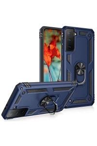 Samsung Galaxy S21 Kılıf Sofya Yüzüklü Silikon Kapak - Lacivert