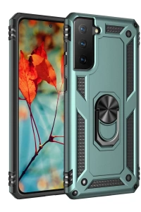 Samsung Galaxy S21 Kılıf Sofya Yüzüklü Silikon Kapak - Yeşil