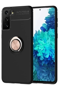 Samsung Galaxy S21 Plus Kılıf Range Yüzüklü Silikon - Siyah-Gold