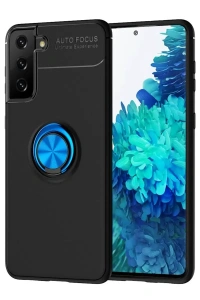 Samsung Galaxy S21 Plus Kılıf Range Yüzüklü Silikon - Siyah-Mavi